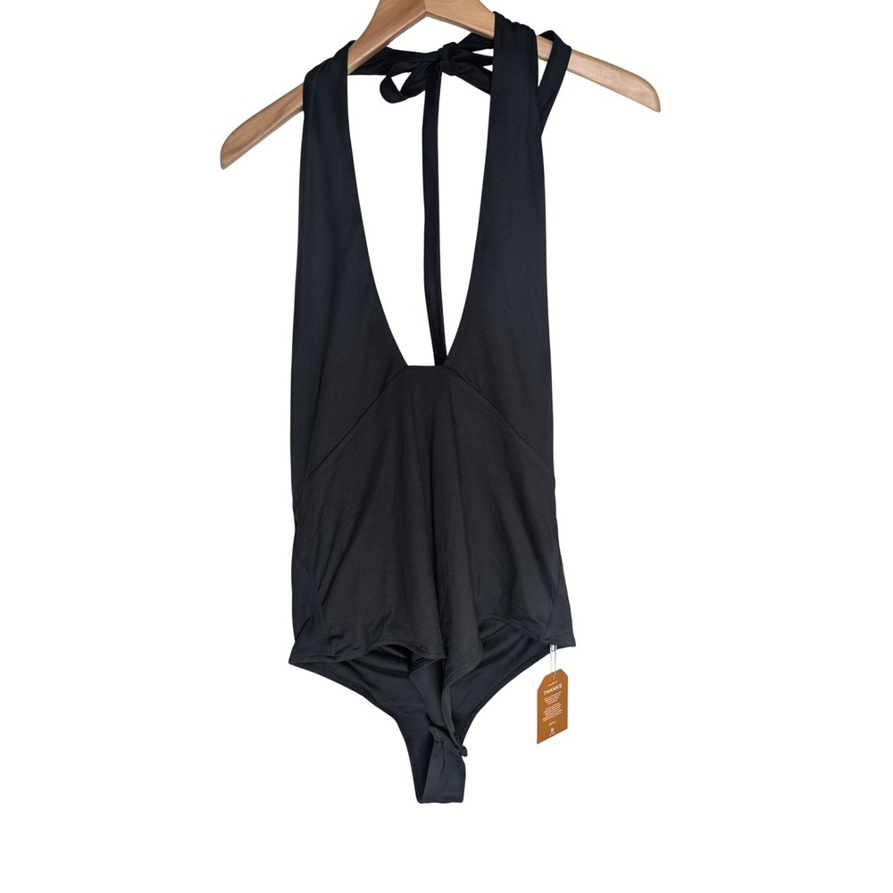 REORIA BLACK DEEP V HALTER NECK BODYSUIT NWT WOMENS XXL SLEEVELESS Plunge